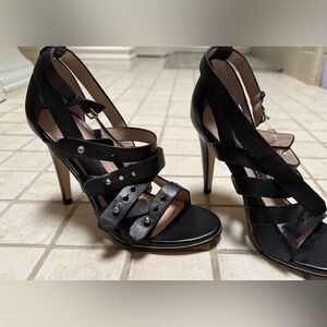 Rock and Roll Black Leather Strappy Heels - adjustable width